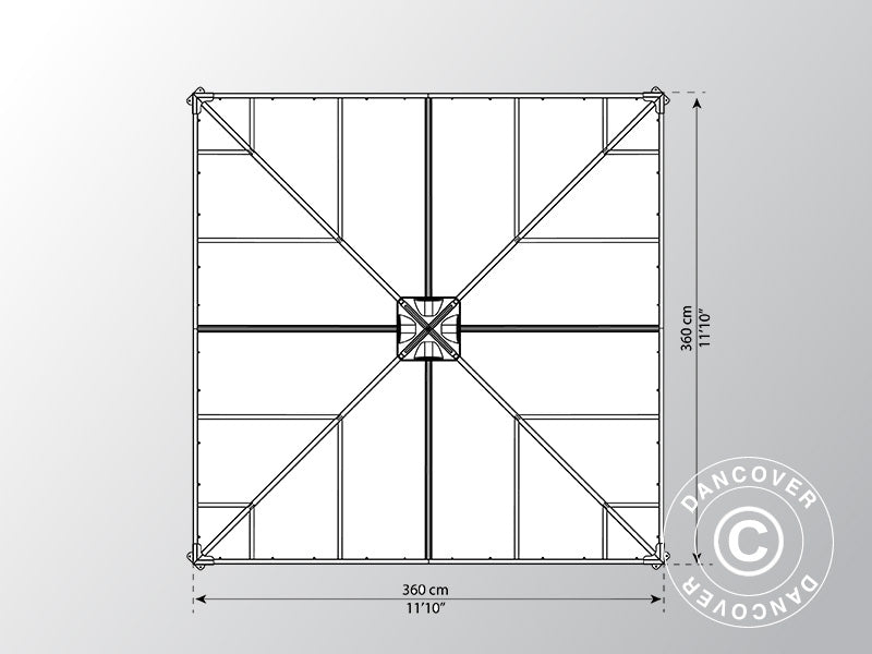 Oransjeri, paviljong LEDRO, 12,96m², Palram/Canopia, 3,6x3,6x2,95m, Grå