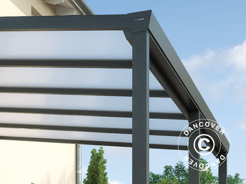 Terrassetak Easy m/tak i polykarbonat, 3x5m, Antrasitt