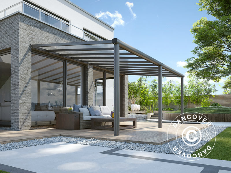 Terrassetak Compact m/tak i polykarbonat, 3x4,24m, Antrasitt