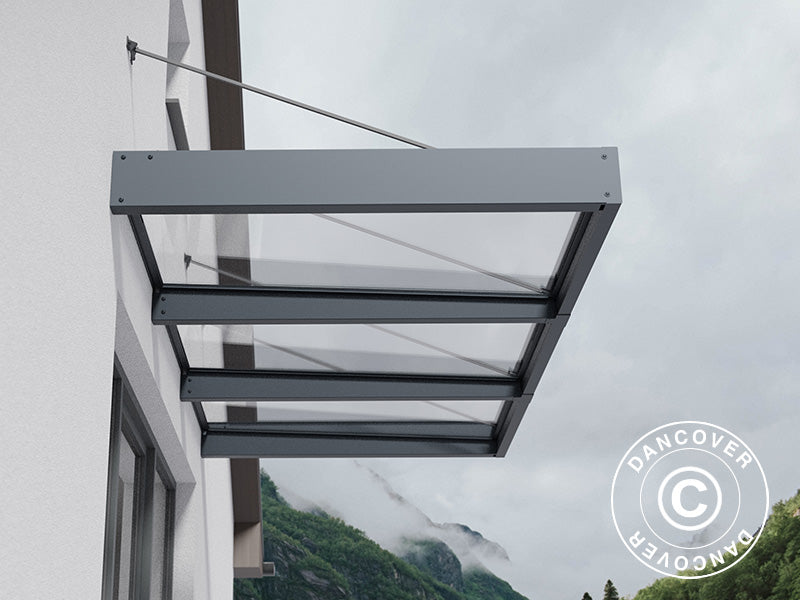 Dør baldakin Sophia XL 3000, Palram/Canopia, 1,40x2,86x0,17m, Mørk grå/Klar