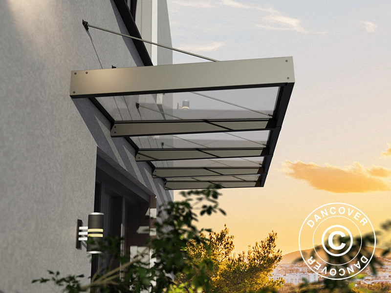 Dør baldakin Sophia XL 4000, Palram/Canopia, 1,40x3,79x0,17m, Mørk grå/Klar