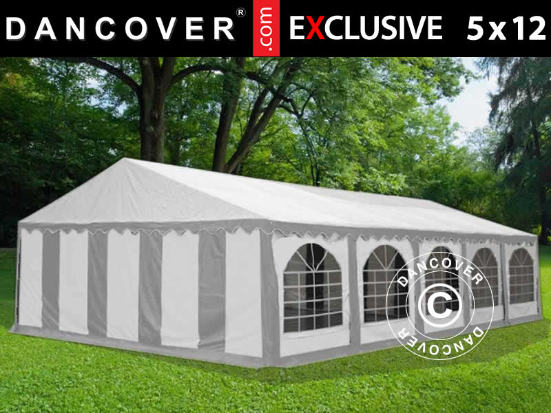 Partytelt Exclusive 5x12m PVC 900, Grå/Hvit