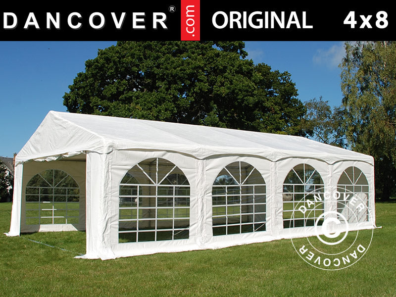 Partytelt Original 4x8m PVC 900, "Arched", Hvit