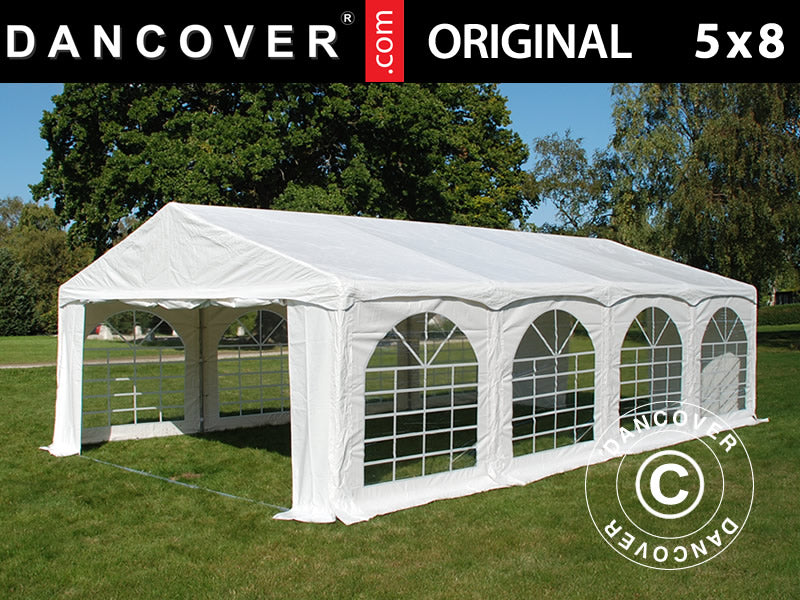 Partytelt Original 5x8m PVC 900, "Arched", Hvit