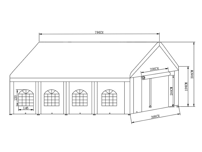 Partytelt Basic 4x8m PE 500, Hvit