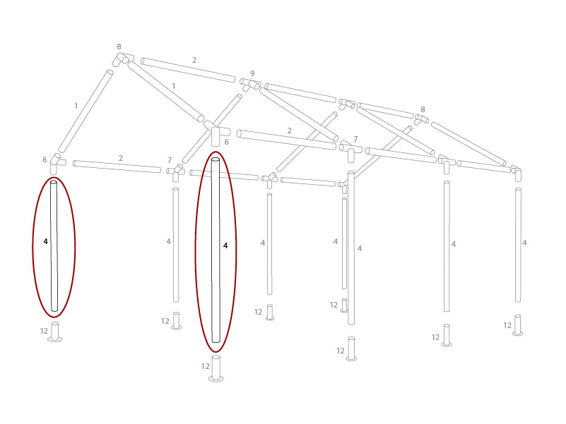 Stå-ben, Ø38mm, 1880mm
