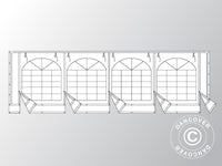 Endevegg m/stort vindu og bred dør, 8m, flammehemmende PVC, hvit