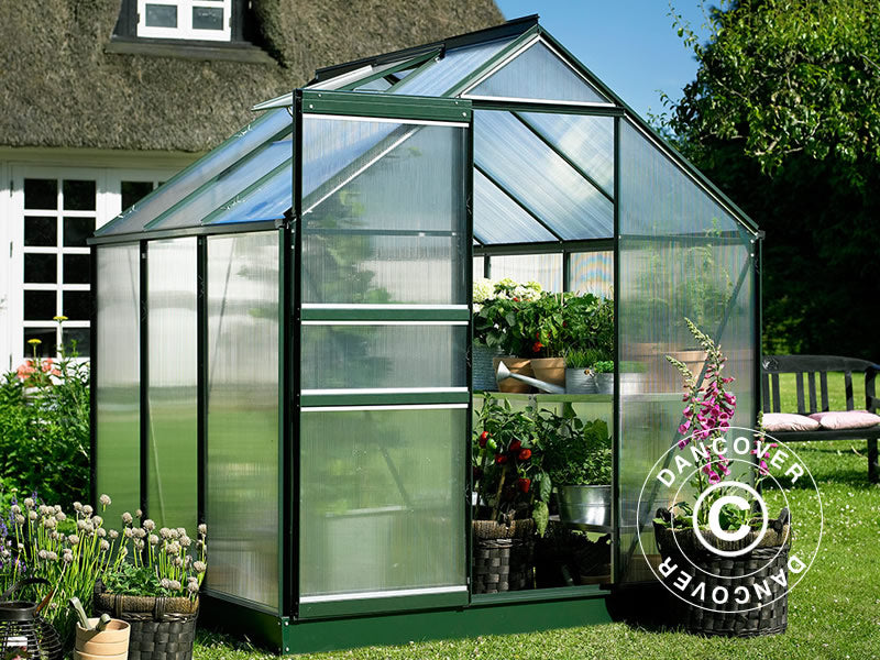 Drivhus Polykarbonat Halls Popular 3,8m², 1,93x1,95x1,95m, Grønn