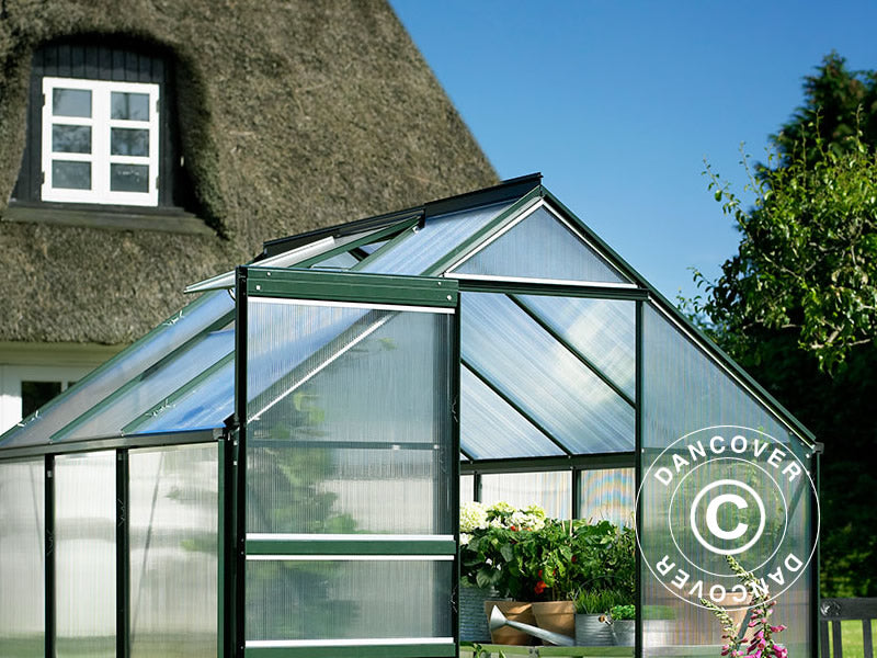 Drivhus Polykarbonat Halls Popular 3,8m², 1,93x1,95x1,95m, Grønn