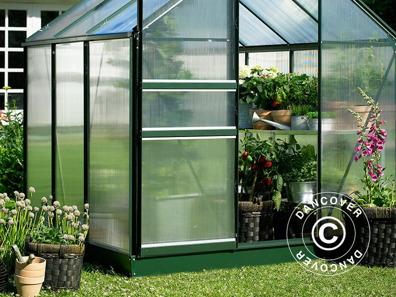 Drivhus Polykarbonat Halls Popular 3,8m², 1,93x1,95x1,95m, Grønn