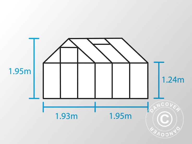 Drivhus Polykarbonat Halls Popular 3,8m², 1,93x1,95x1,95m, Grønn
