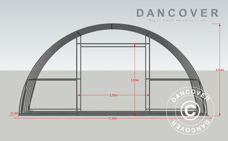 Rundbuehall 9,15x12x4,5m, PVC, Hvit