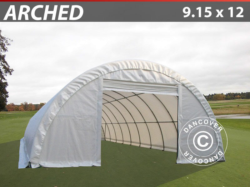 Rundbuehall 9,15x12x4,5m, PVC, Hvit