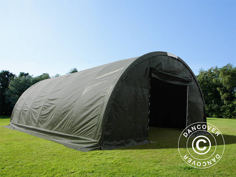 Rundbuehall 9,15x20x4,5m, PE m/hvitt takpanel, Grønn