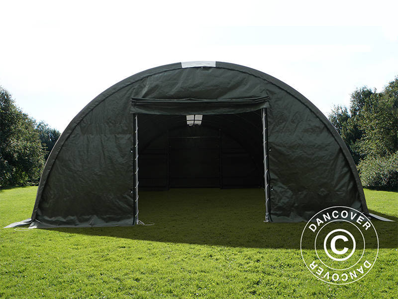 Rundbuehall 9,15x20x4,5m, PE m/hvitt takpanel, Grønn