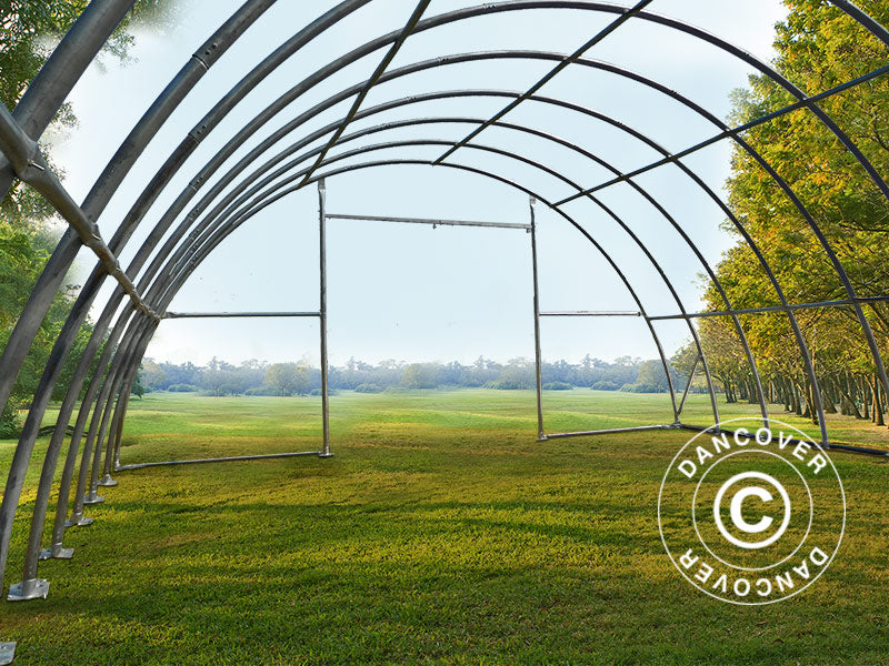 Rundbuehall 9,15x20x4,5m, PE m/hvitt takpanel, Grønn