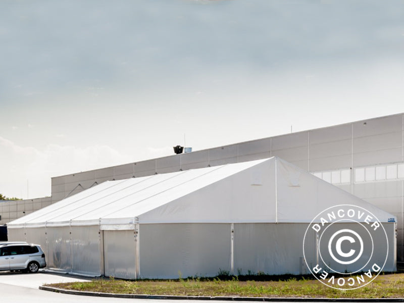 Industriell telthall Alu 10x10x4,52m m/skyveport, PVC, hvit