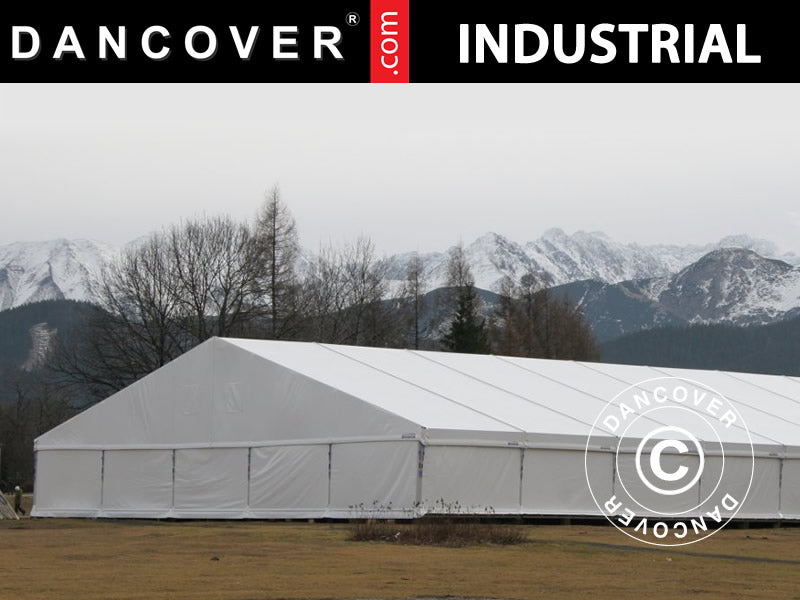 Industriell telthall Alu 15x30x6,53m m/skyveport, PVC, hvit