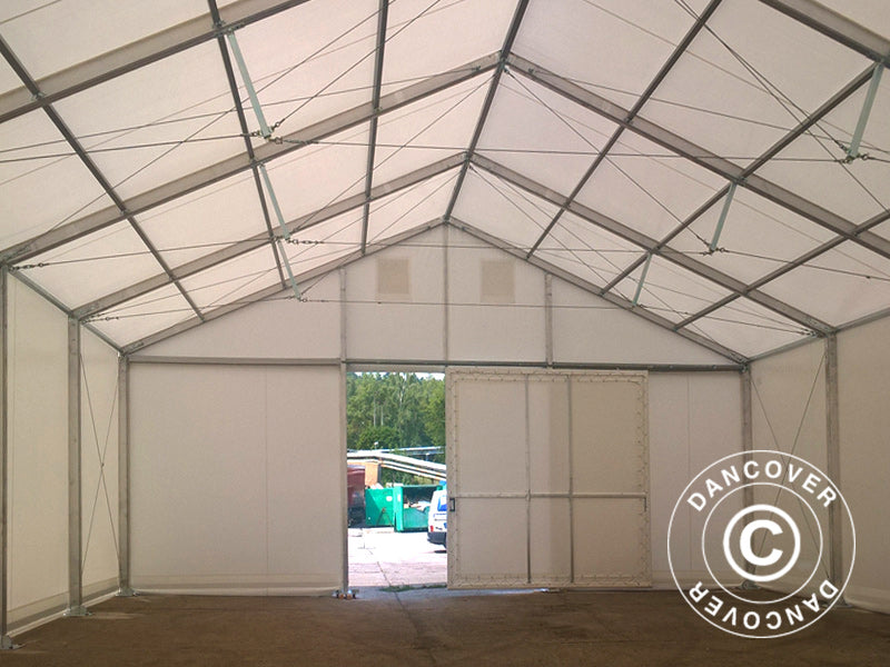 Industriell telthall Alu 20x50x9,04m m/skyveport, PVC, hvit
