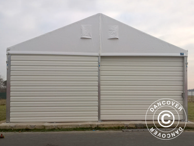 Industriell telthall Alu 12x12x5,42m m/skyveport, PVC/metall, hvit