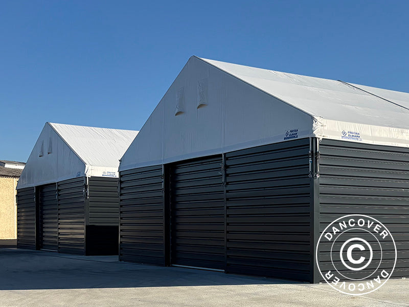 Industriell telthall Alu 15x15x6,03m m/skyveport, PVC/metall, hvit