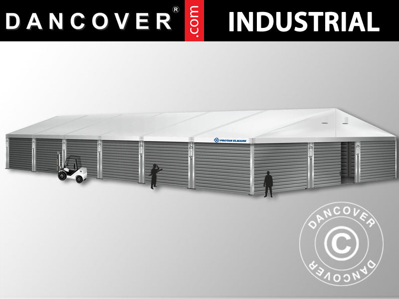 Industriell telthall Alu 15x30x6,53m m/skyveport, PVC/metall, hvit