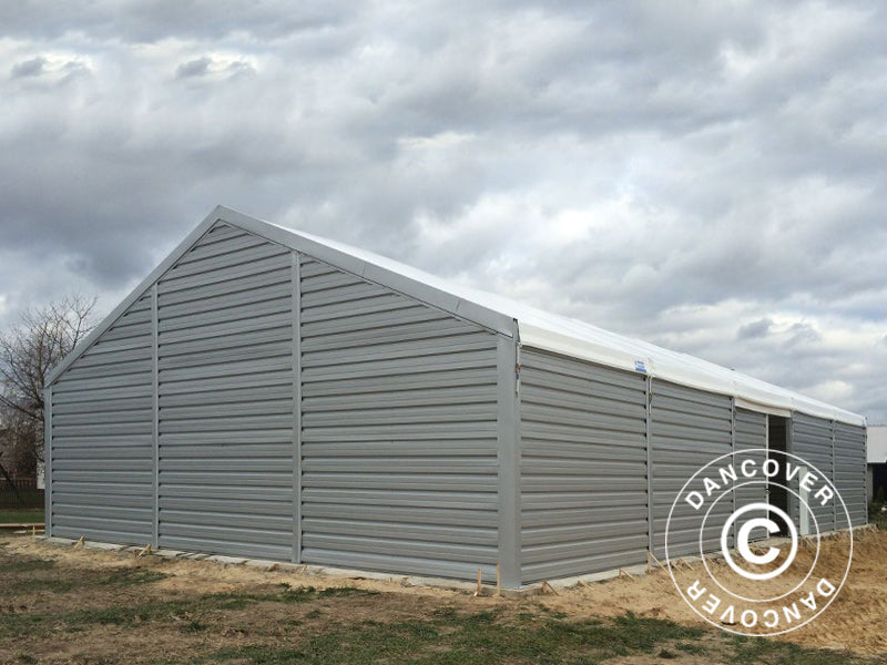 Industriell telthall Alu 20x30x8,04m m/skyveport, PVC/metall, hvit