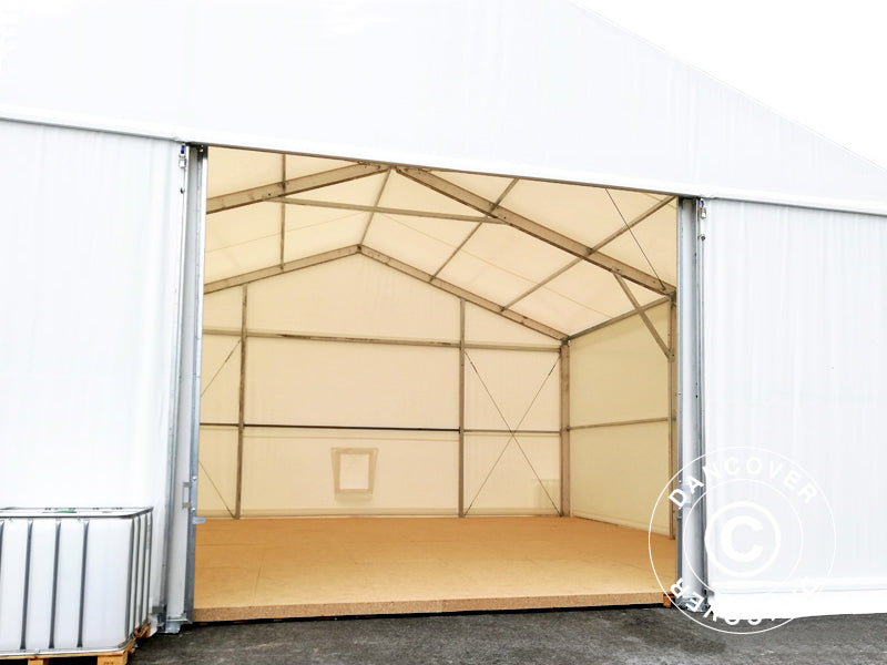 Industriell telthall Steel 12x12x6,18m m/skyveport, PVC, hvit