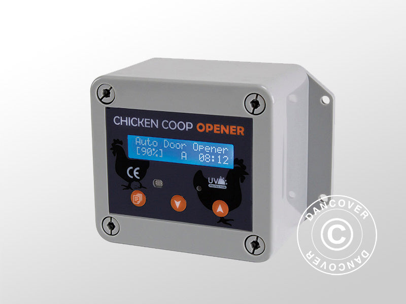 Lukeåpner til hønsehus m/timer og sensor, 14x7x10cm, Grå