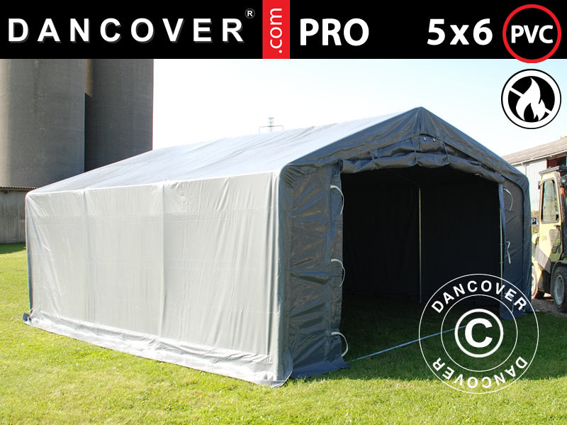 Lagertelt PRO 5x6x2x3,39m, PVC, Grå