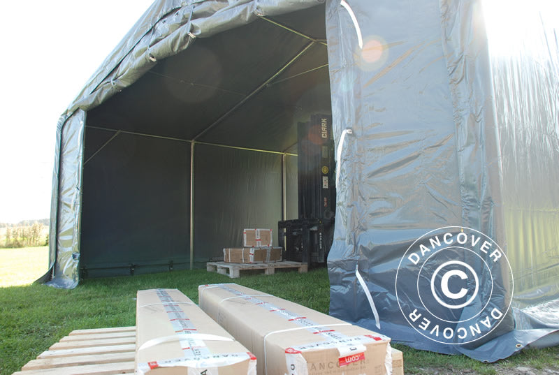 Lagertelt PRO 5x8x2,5x3,89m, PVC, Grå