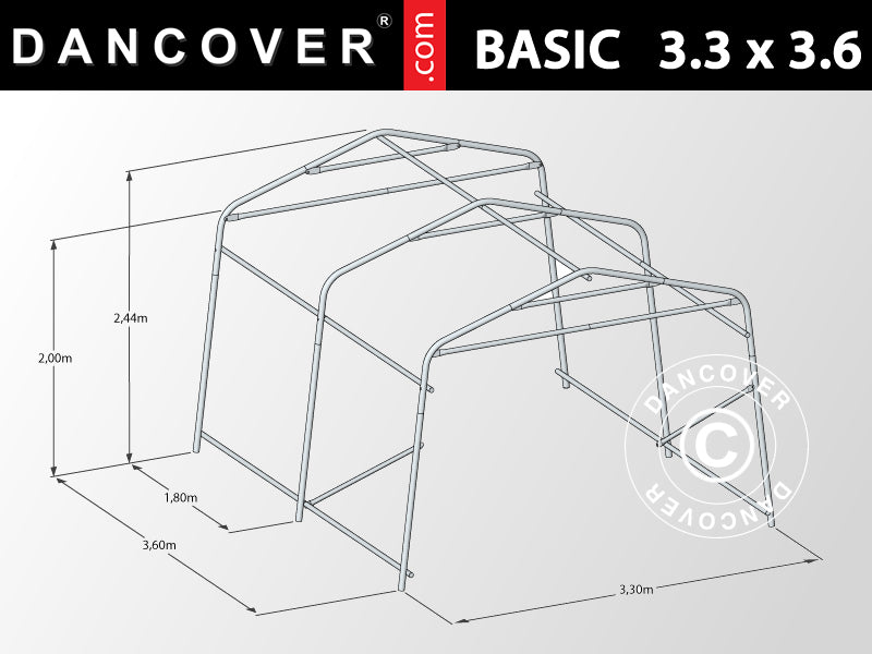Garasjetelt Basic 3,3x3,6x2,4m PE, Grå