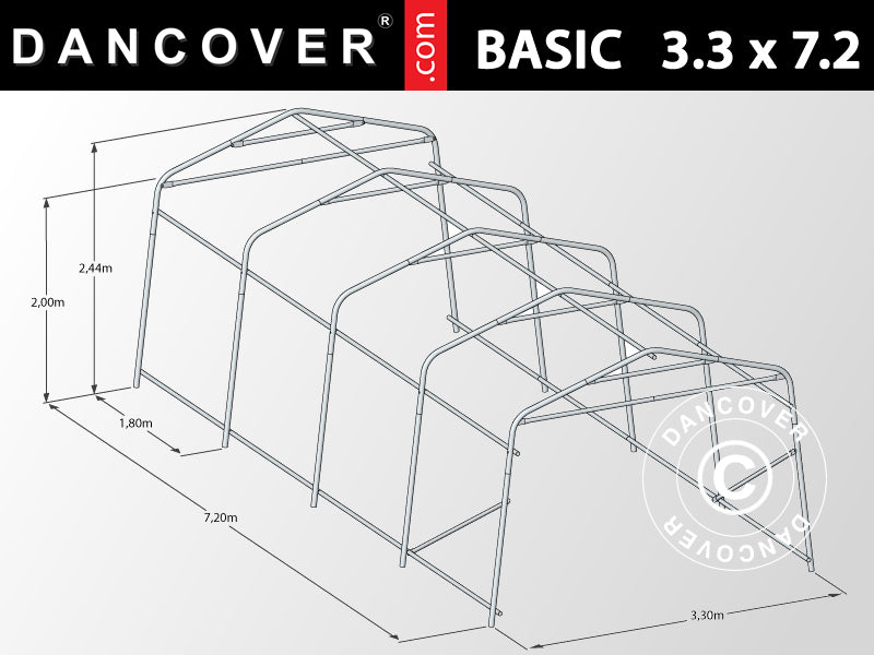Garasjetelt Basic 3,3x7,2x2,4m PE, Grå