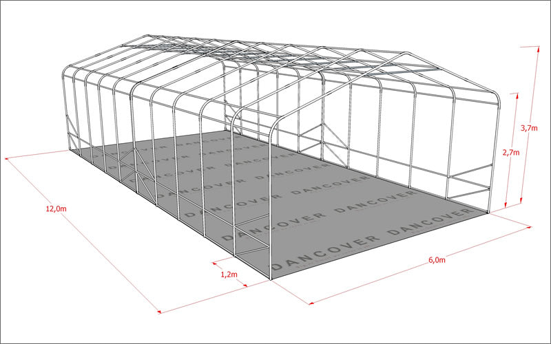 Lagertelt PRO 6x12x3,7m PVC m/hvitt takpanel, Grå