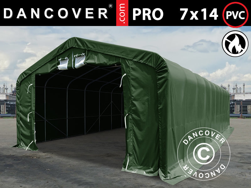 Lagertelt PRO 7x14x3,8m PVC m/hvitt takpanel, Grønn