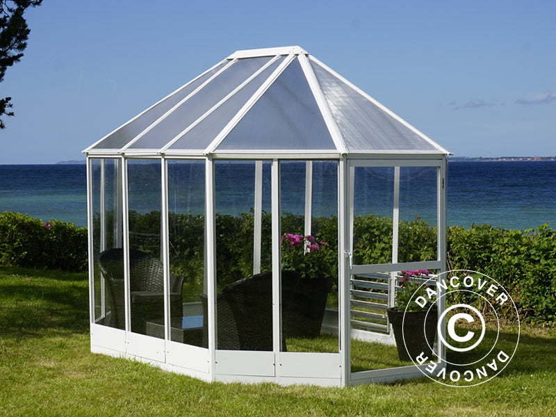 Orangeri polykarbonat 6,96m², 2,41x3,3x2,58m, hvit