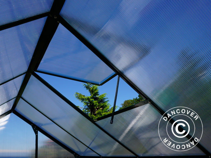 Drivhus polykarbonat 3,64m², 1,9x1,92x2,01m m/sokkel, Grønn