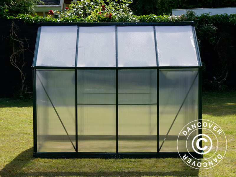 Drivhus polykarbonat 4,78m², 1,9x2,52x2,01m m/sokkel, Grønn