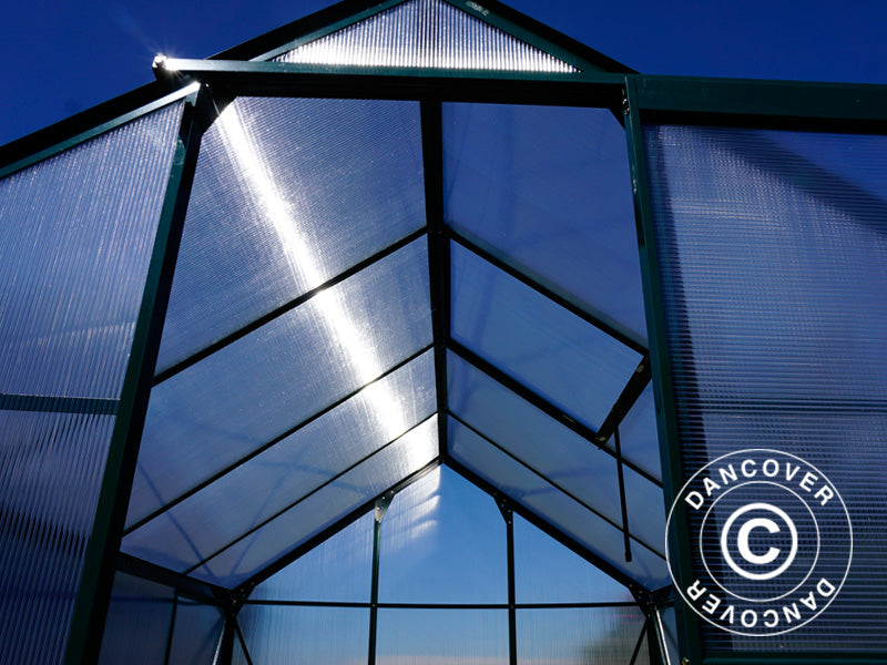 Drivhus polykarbonat 4,78m², 1,9x2,52x2,01m m/sokkel, Grønn