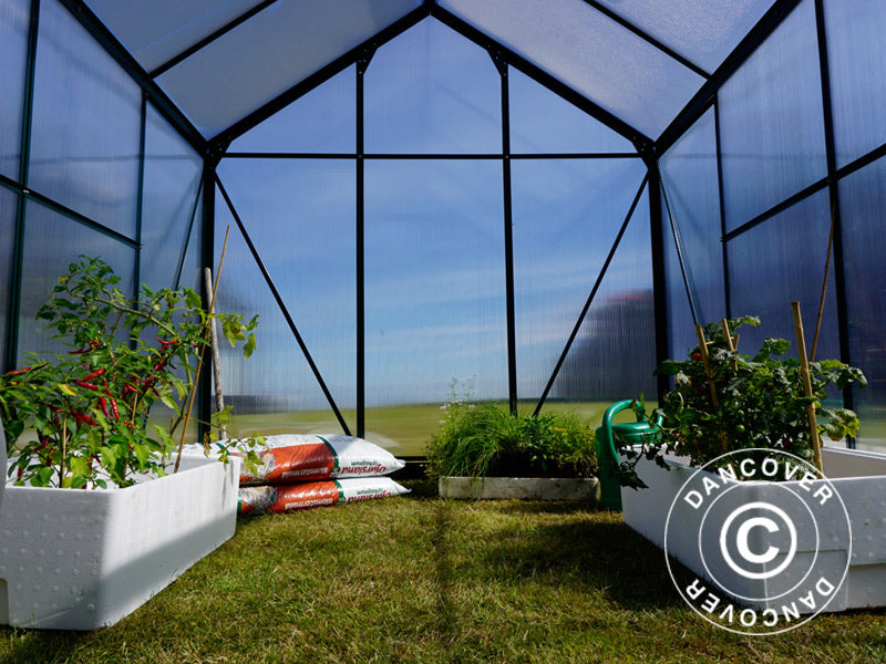 Drivhus polykarbonat 5,92m², 1,9x3,12x2,01m m/sokkel, Grønn