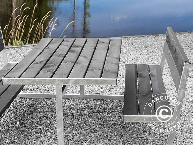 Piknikbord m/rygg, 2,05x1,8x0,85m, Svart