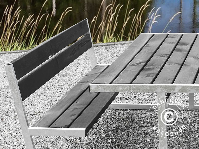 Piknikbord m/rygg, 2,05x1,8x0,85m, Svart