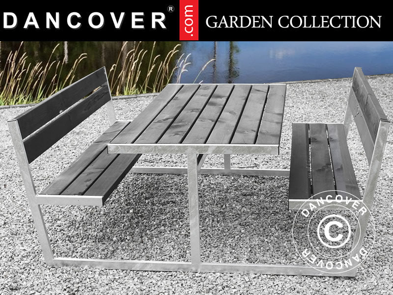 Piknikbord m/rygg, 2,05x1,8x0,85m, Svart