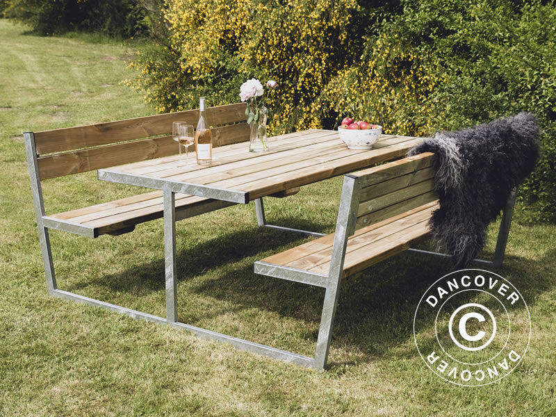 Piknik-bord m/ryggstøtte, 2,05x1,8x0,85 m, Lyst træ