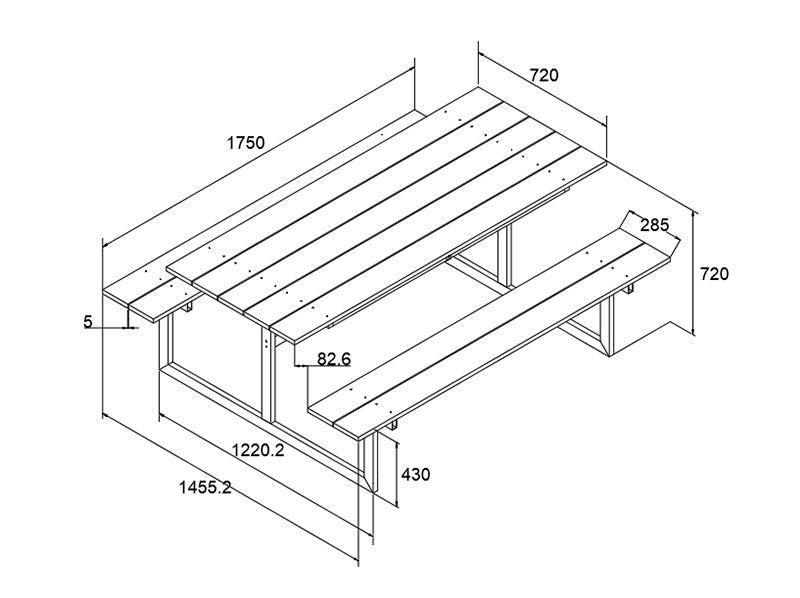 Piknikbord, kompositt, 1,75x1,5m, Svart/Antrasitt