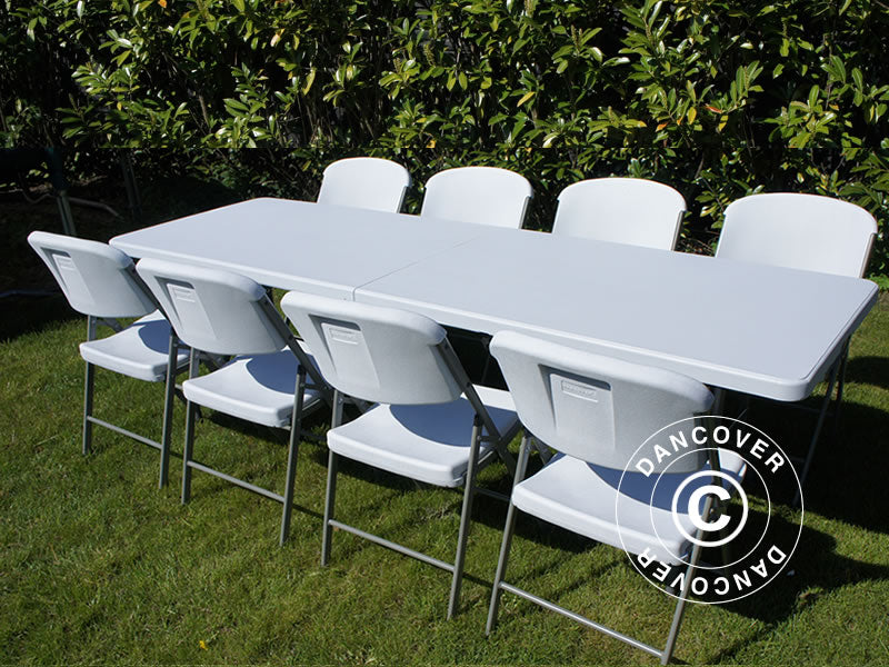 Festpakke, 1 klappbord (240cm) + 8 stoler, Lysegrå/Hvit