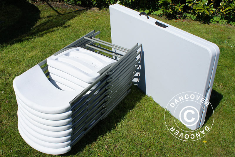 Festpakke, 1 klappbord (240cm) + 8 stoler, Lysegrå/Hvit