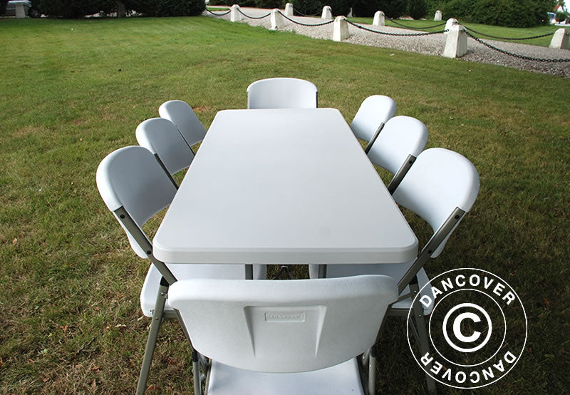 Festpakke, 1 klappbord (180cm) + 8 stoler, Lysegrå/Hvit