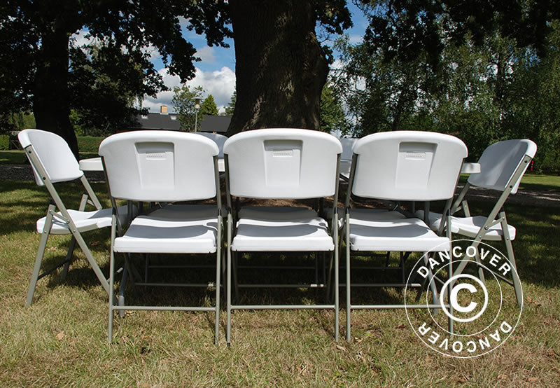 Festpakke, 1 klappbord (180cm) + 8 stoler, Lysegrå/Hvit