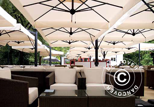 Hengeparasoll Alu Poker med kappe, 4-dobbel, 6x6m, Linfarget